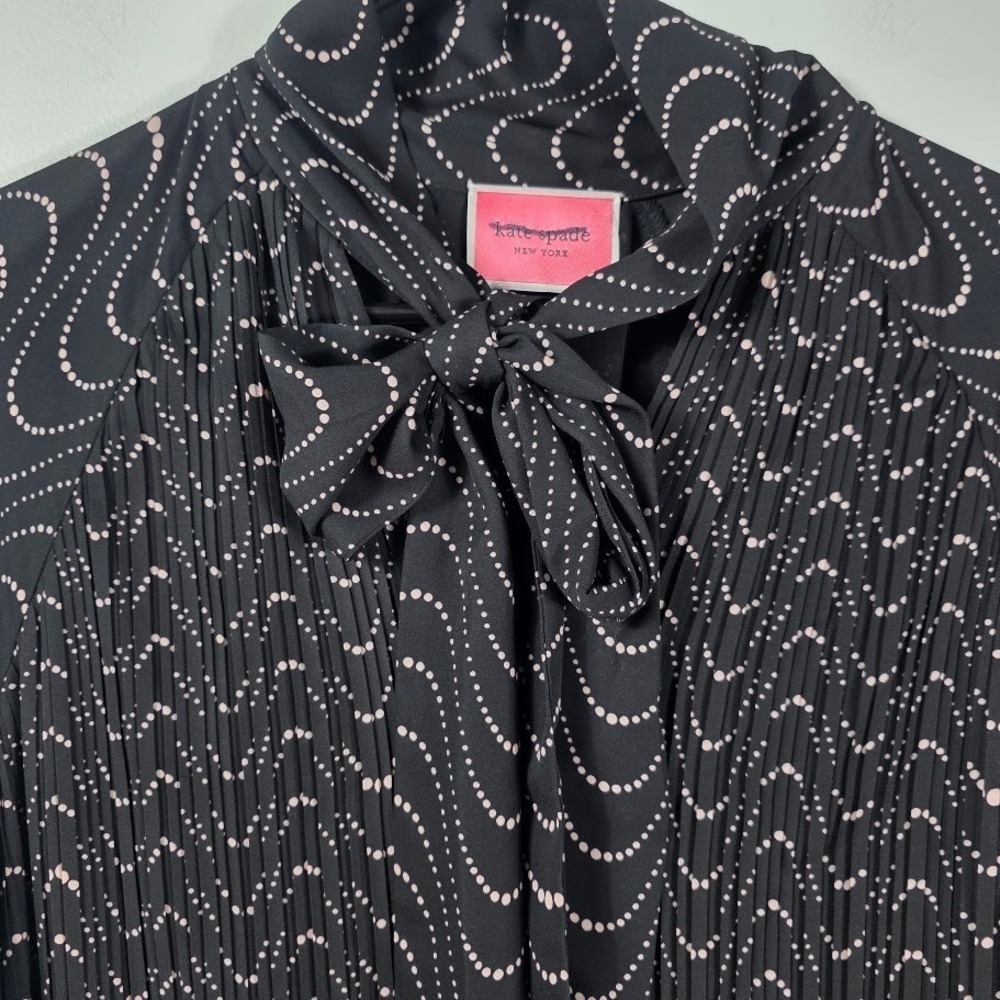 Kate Spade New York Wavy Dot Dress Womens 8 Black Pink Dot Pearl Cuff - Picture 3 of 9